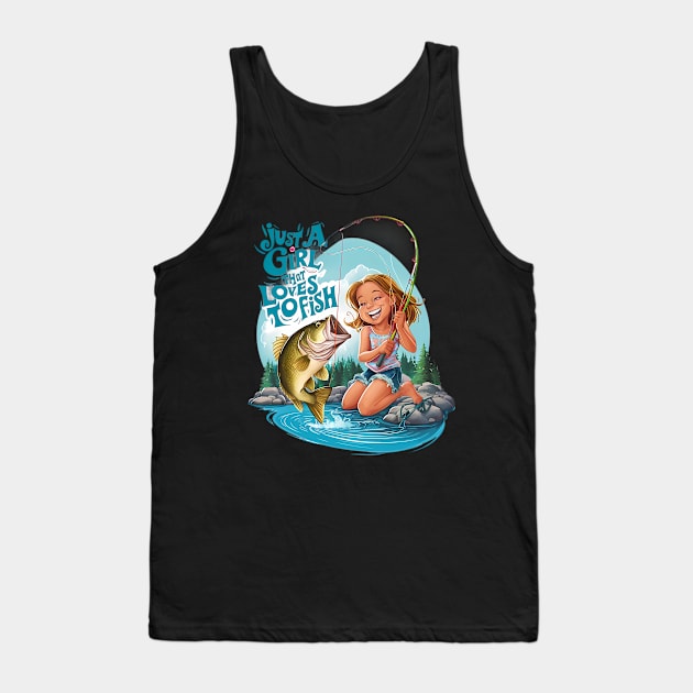 Serenitys Catch: Girl Fishing on a Rock Tank Top by coollooks